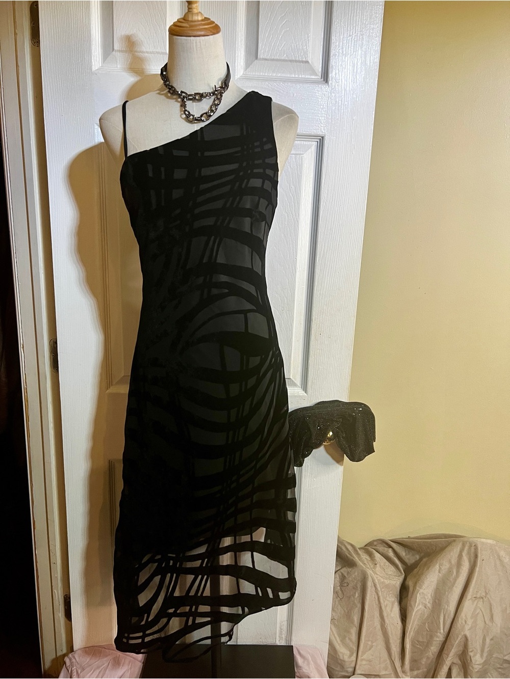 Rabbit Designs Vtg 90s Wms Black Velvet Burnout Asymmetric Whimsigoth Dress 6P